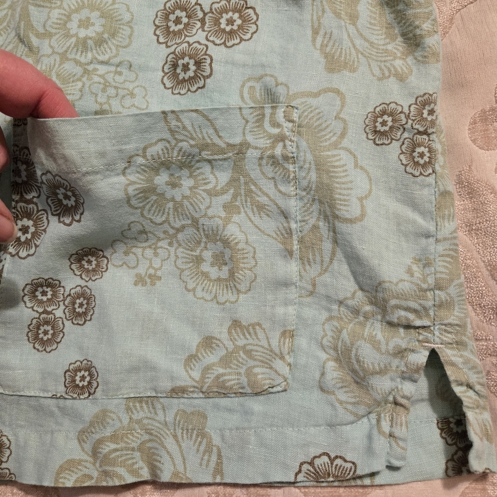 Cut Loose Linen Asian Inspired Floral Jacket Top Mint Brown Boho Large - Picture 5 of 9
